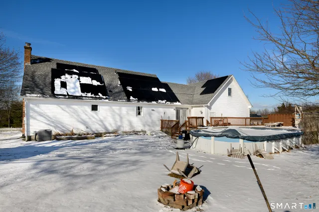 an outdoor space with furniture