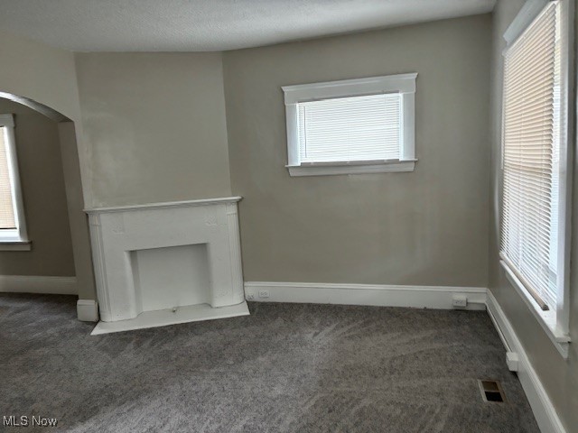 3721 Riverside Avenue Cleveland, OH 44109 - Photo 5 of 21 Unfurnished living room featuring dark carpet and a textured ceiling