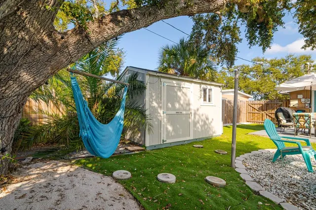 a view of a chairs and table in the garden