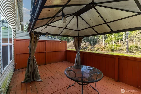 a table and chairs in a umbrella