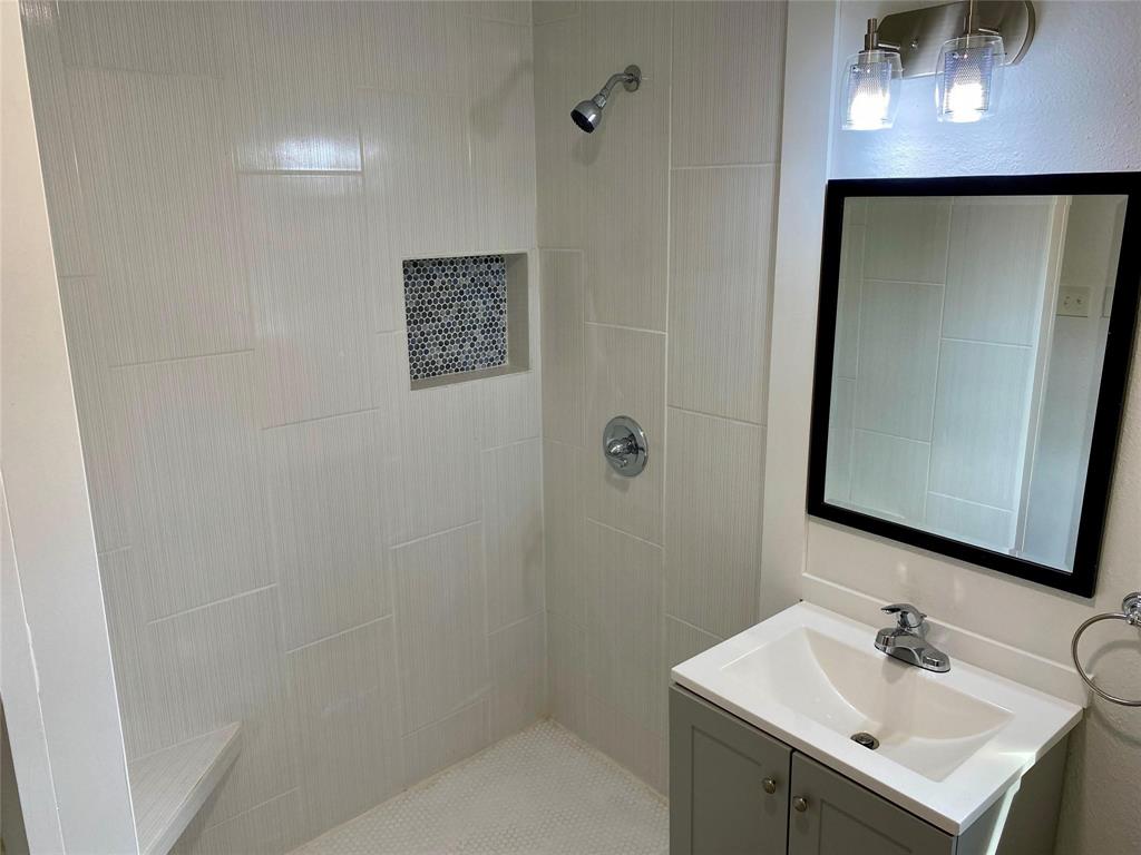100 Burl Street Corinth, TX 76208 - Photo 7 of 16 a bathroom with a sink a mirror and a shower