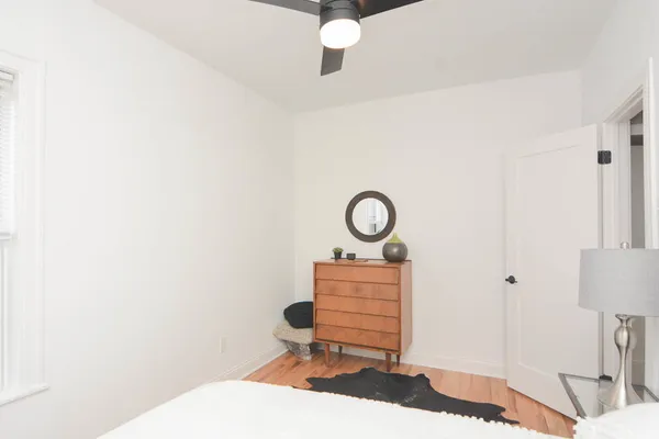 a room with a desk and chair