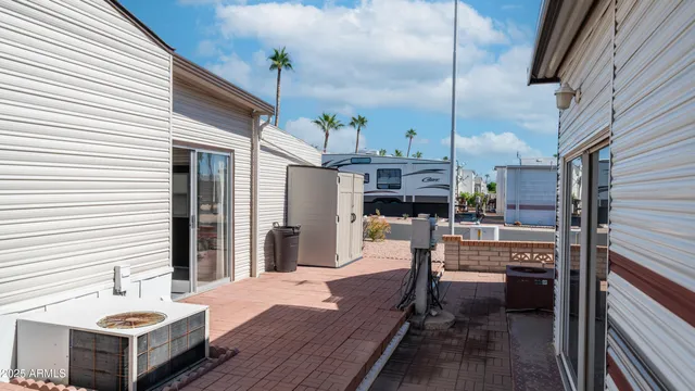 a view of a swimming pool with a garden