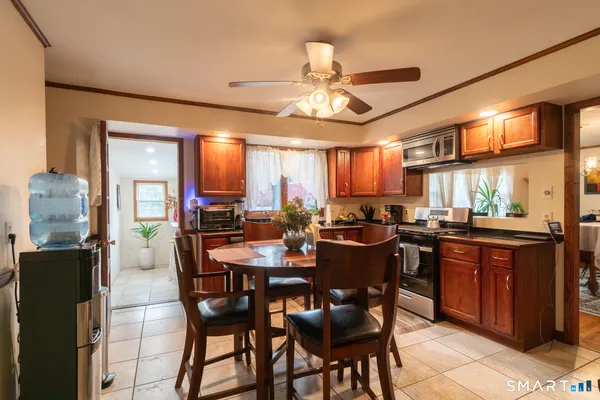 a view of a dining room and livingroom view
