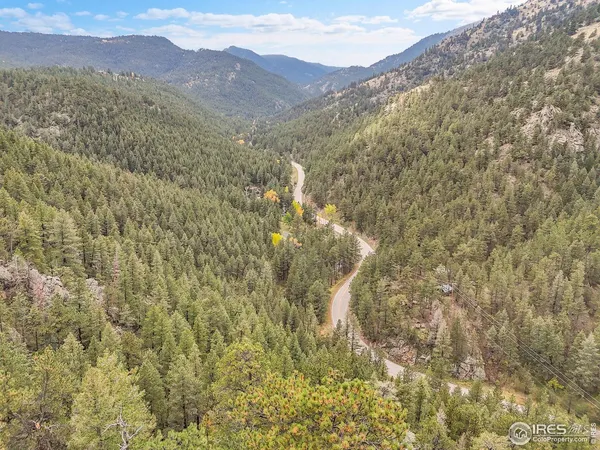 a view of a wooden floor with a mountain in the background