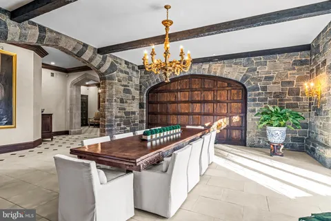 a outdoor dining space with furniture