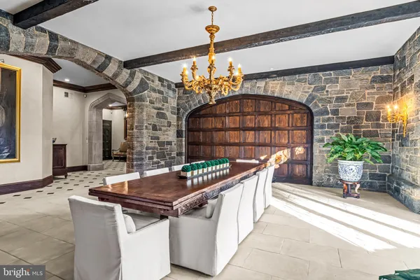 a outdoor dining space with furniture