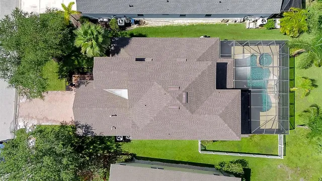 an aerial view of a house
