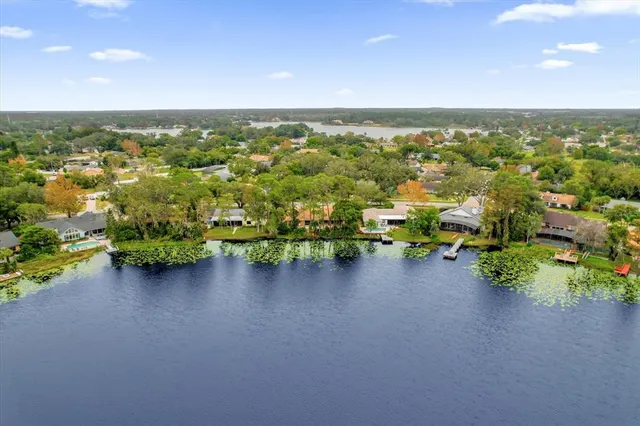 an aerial view of a house with a garden