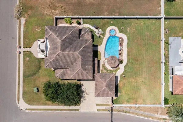 a bird view of a swimming pool