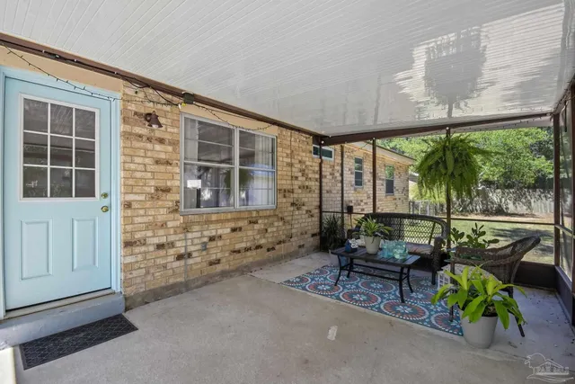 a building with table and chairs