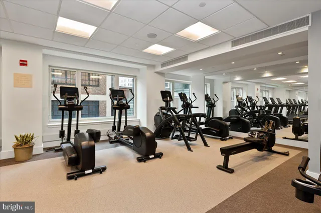 a view of a room with gym equipment