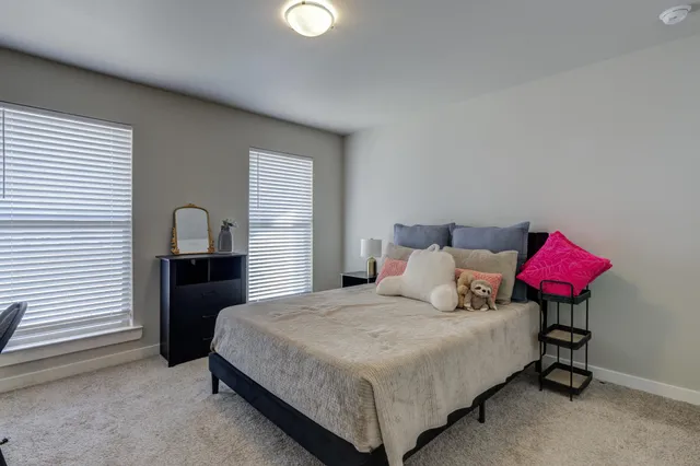 a bedroom with a bed and a dresser