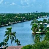 a view of a lake with a yard