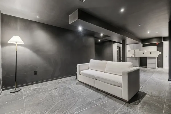 a large living room with a furniture