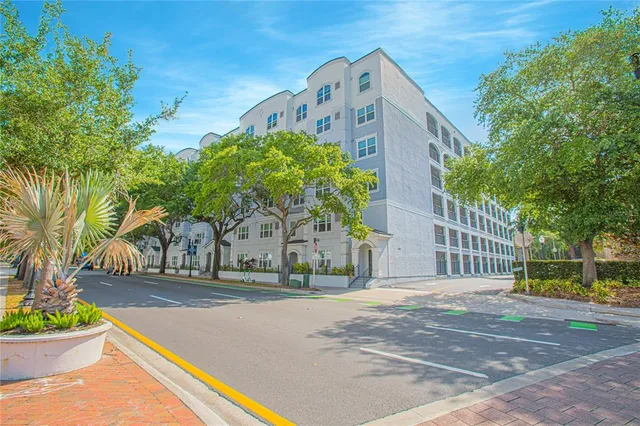a view of a building with a street