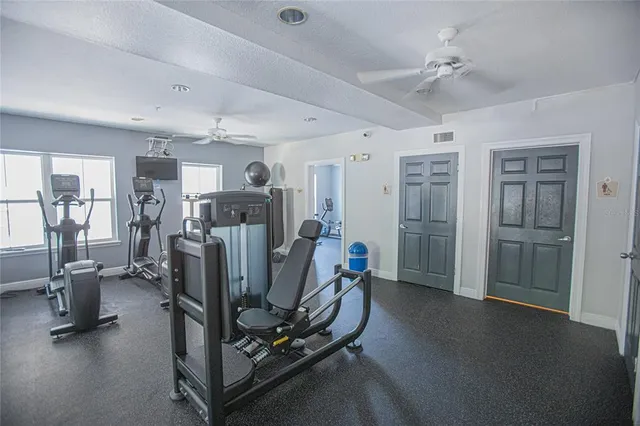 a view of a room with gym equipment