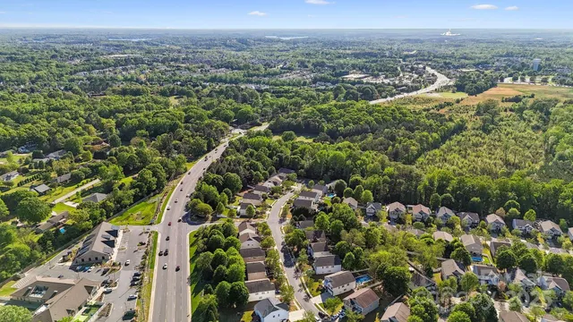 a view of a city with lush green forest