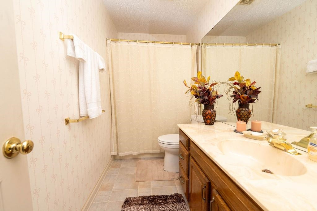 119 Nuttree Way Durham, NC 27713 - Photo 25 of 41 a bathroom with a sink a toilet and shower curtain