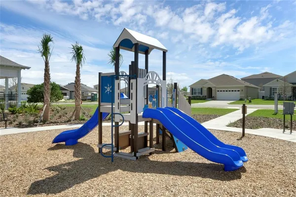 a view of a park with slide