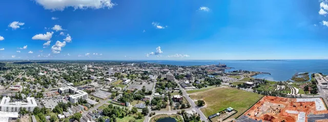an aerial view of residential houses with outdoor space