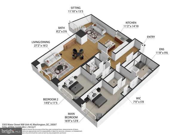 a view of a park with large trees