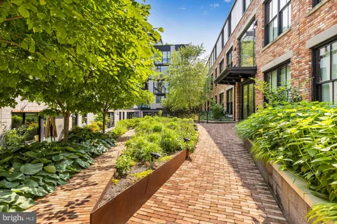 a view of a building with potted plants