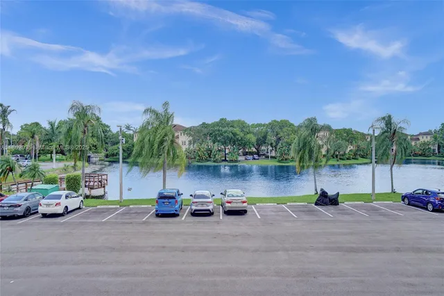 a view of a lake with a city view