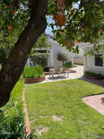 a view of a chairs and table in the garden