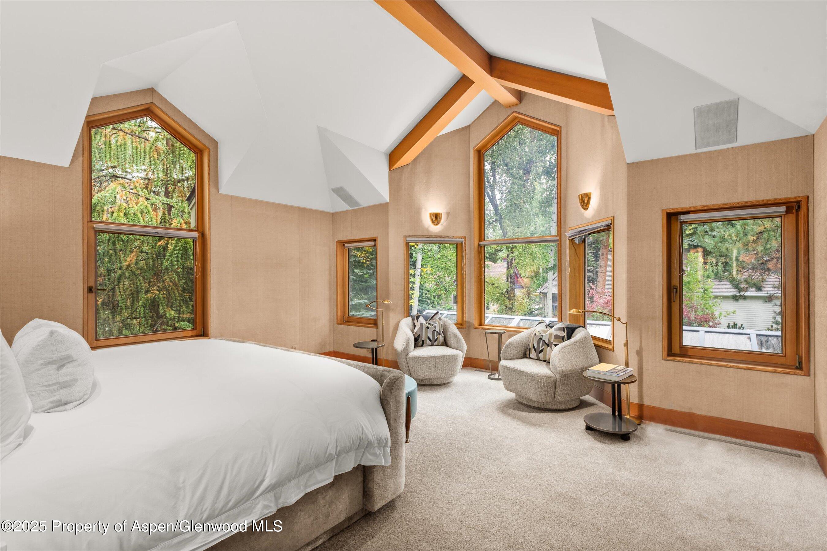 800 Roaring Fork Road Aspen, CO 81611 - Photo 14 of 37 a spacious bedroom with a bed and a large window