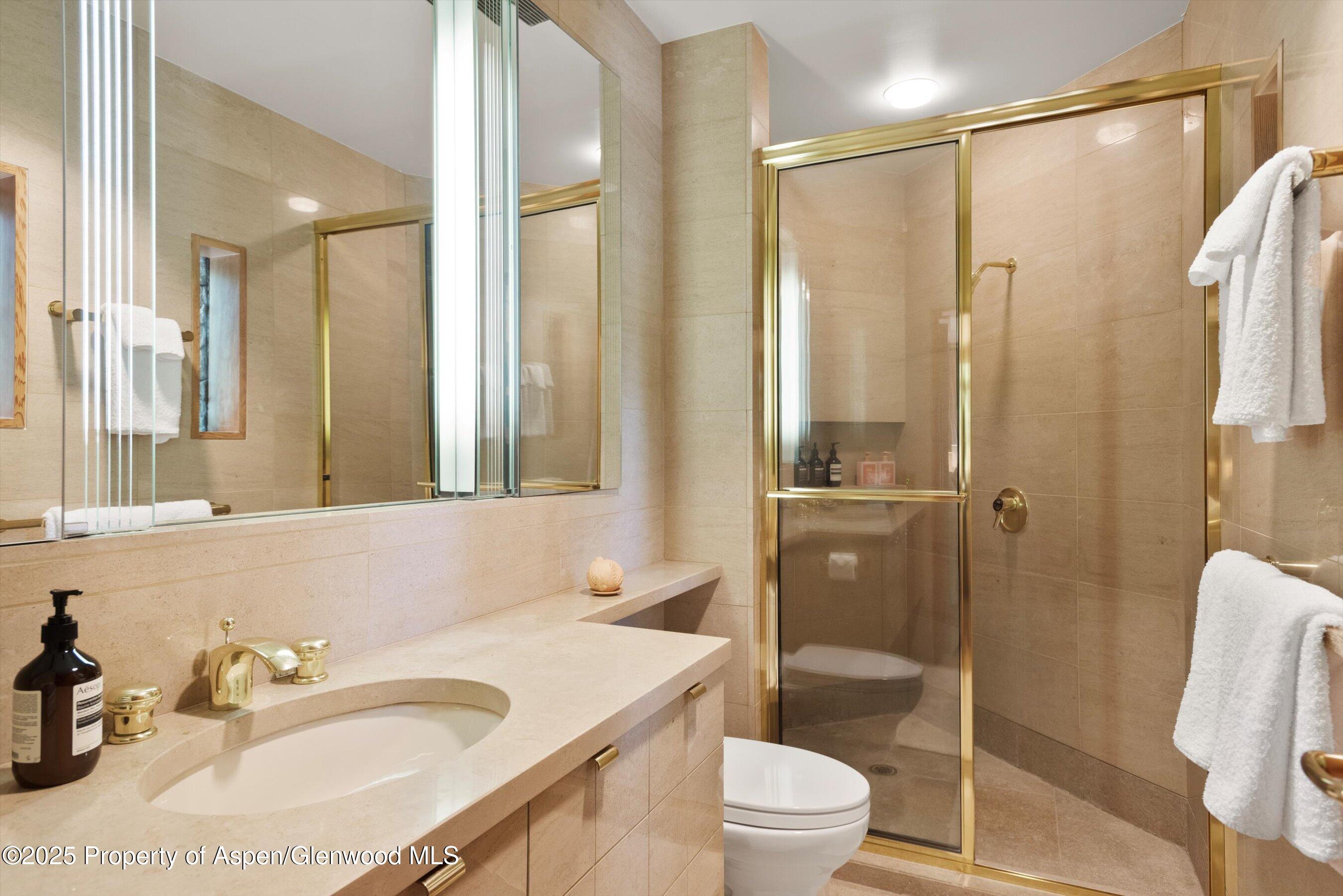 800 Roaring Fork Road Aspen, CO 81611 - Photo 33 of 37 a bathroom with a sink toilet and shower