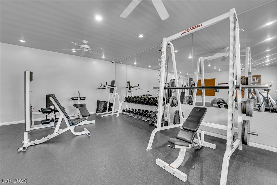 2305 West Horizon Ridge Parkway, Unit 2722 Henderson, NV 89052 - Photo 22 of 23 Workout area featuring a ceiling fan and recessed lighting