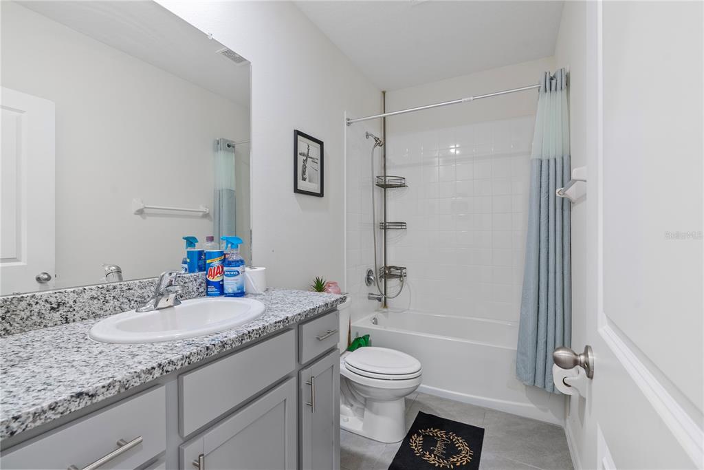 32395 Turtle Grace Loop Wesley Chapel, FL 33545 - Photo 13 of 39 a bathroom with a granite countertop sink toilet and shower