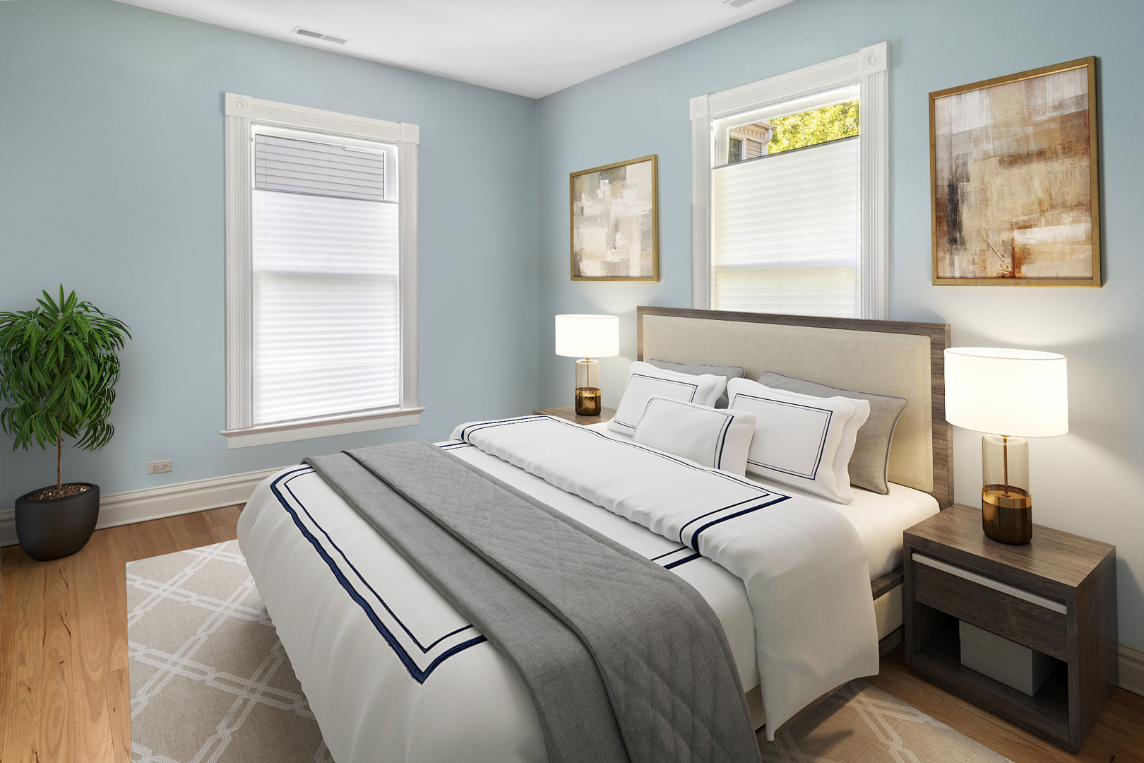 415 East Deerpath Road Lake Forest, IL 60045 - Photo 15 of 26 a bedroom with a bed and a potted plant