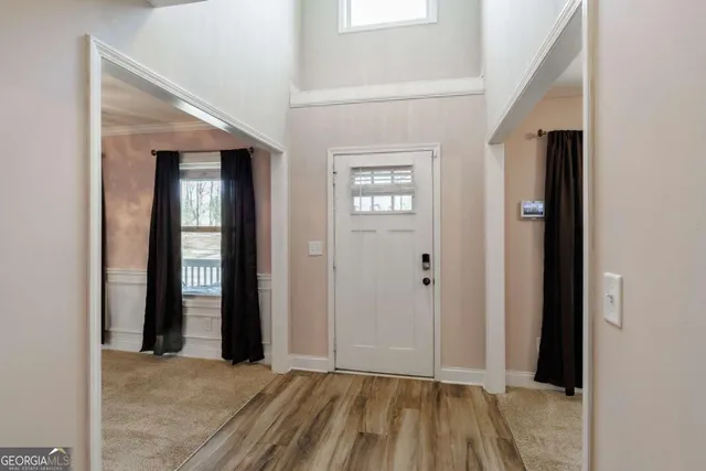 a view of a room with a window