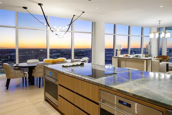a kitchen with lots of counter top space