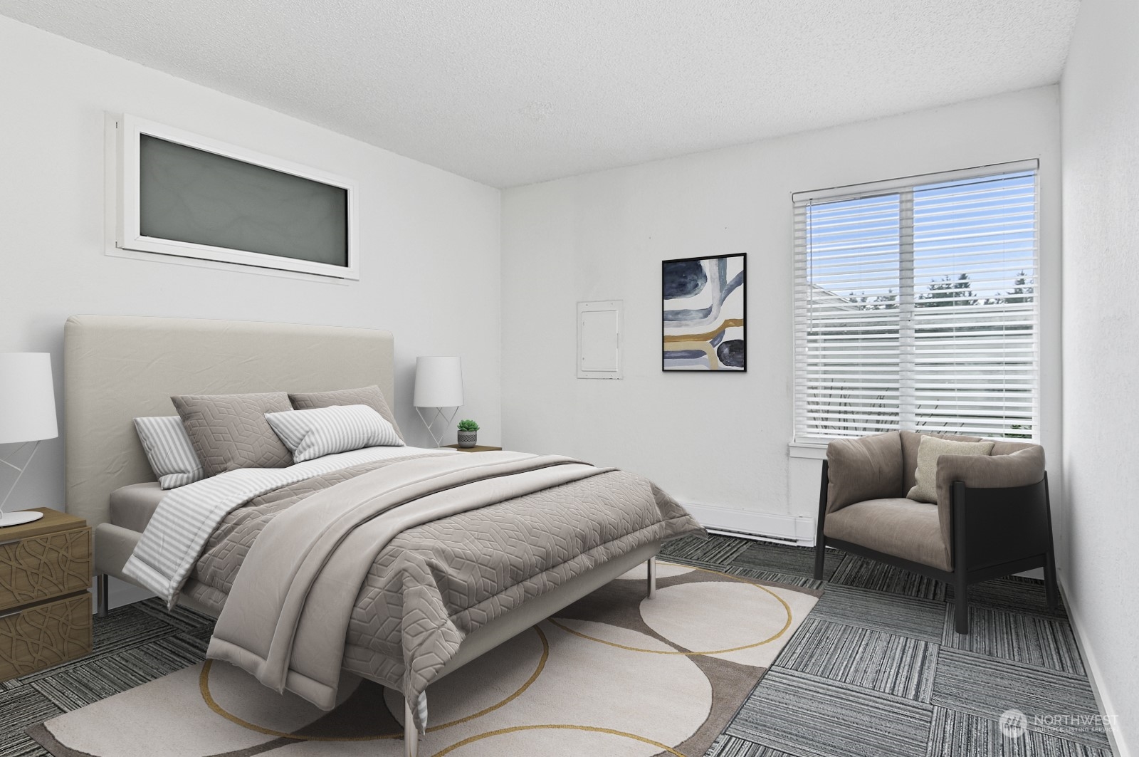 14401 Southeast Petrovitsky Road, Unit D105 Renton, WA 98058 - Photo 13 of 25 a bedroom with a bed and a couch