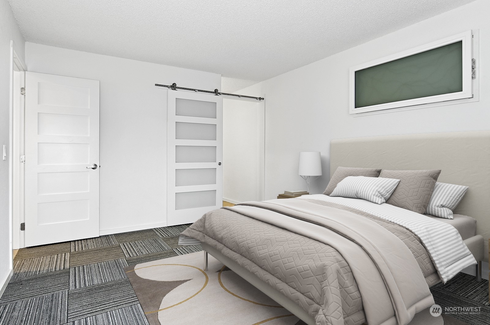 14401 Southeast Petrovitsky Road, Unit D105 Renton, WA 98058 - Photo 14 of 25 a spacious bedroom with a bed and a flat screen tv