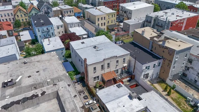 a view of a building with sitting area