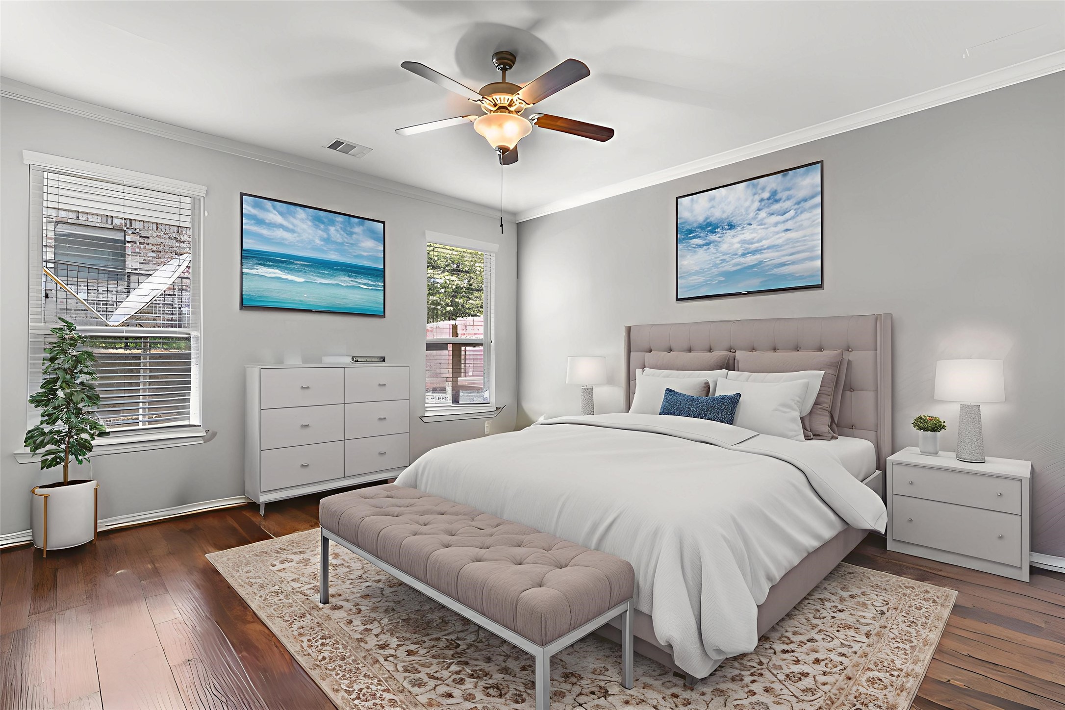 9014 San Saba Way Willis, TX 77378 - Photo 8 of 18 a spacious bedroom with a bed a dresser and wooden floor