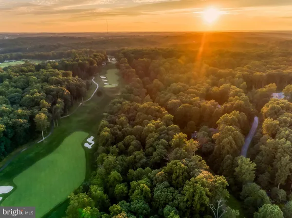 an aerial view of residential houses with outdoor space and trees