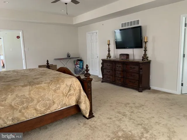 a bed room with a bed and a television