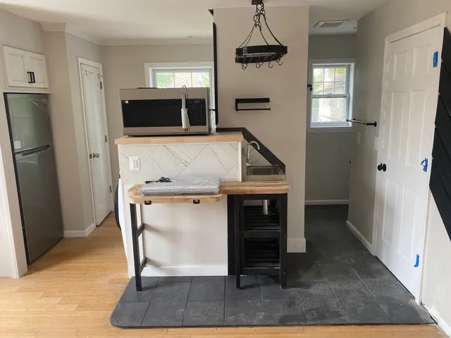 a bathroom with a bathtub