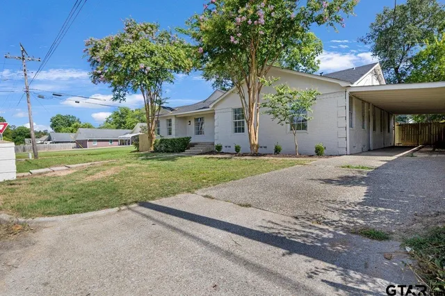 a front view of house with yard and green space