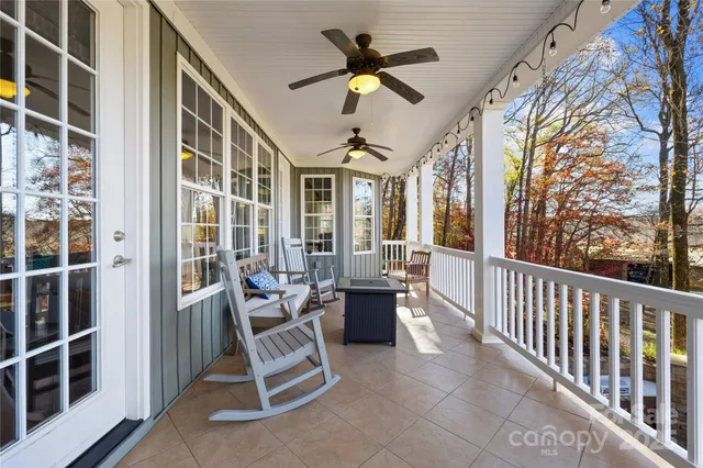 a view of a porch with furniture