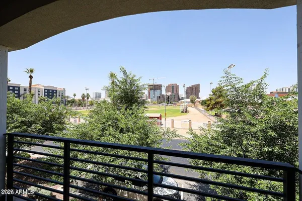 a view of city from a balcony