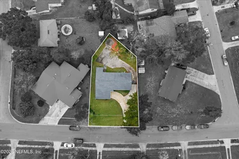 an aerial view of a house