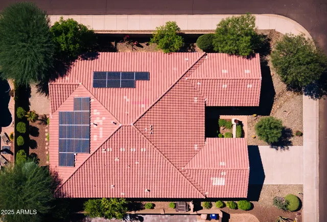 an aerial view of a house