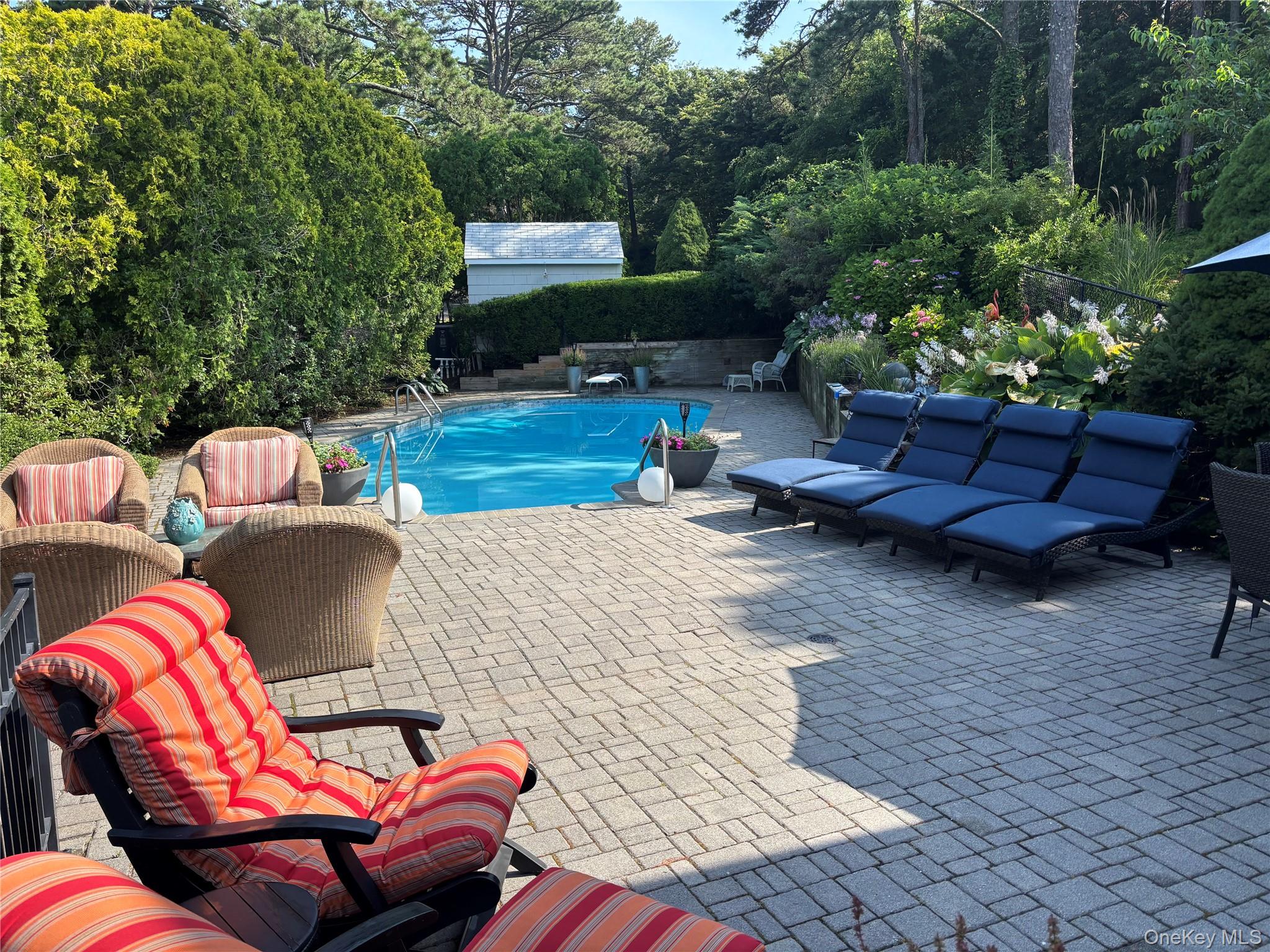 a outdoor space with patio couches and a potted plant
