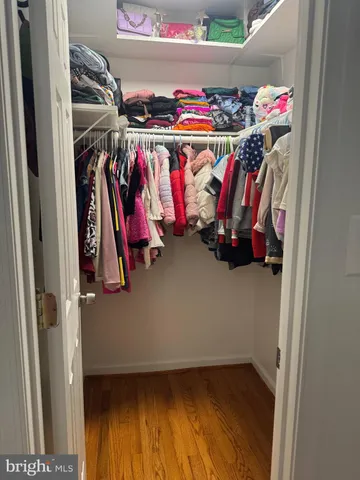 a view of walk in closet with clothes